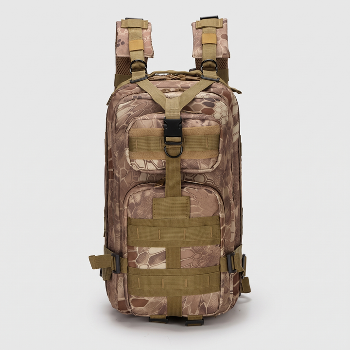 Small tactical backpack in Python Mud, front view