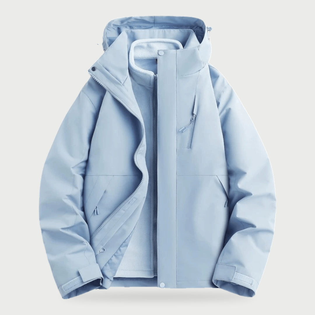 Women's 3 in 1 rain jacket with removable fleece liner in Pastel Blue