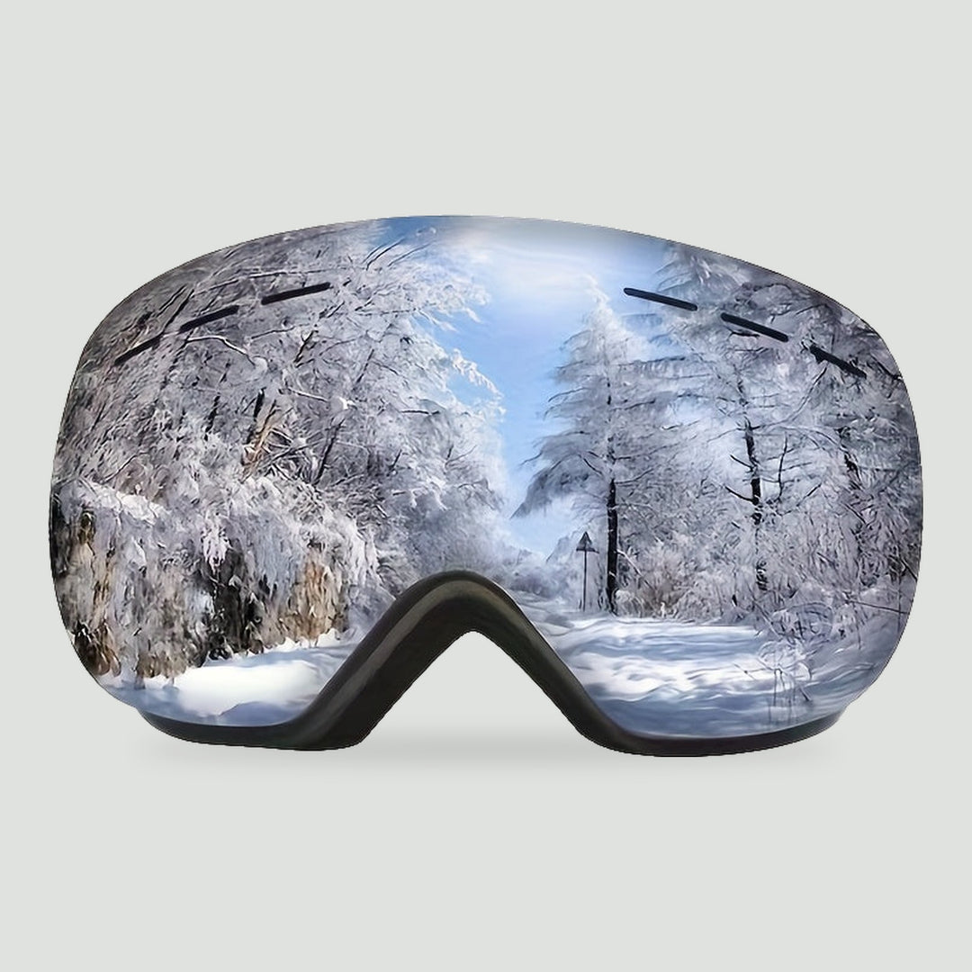Anti-fog ski goggles with black frame and mirrored lens