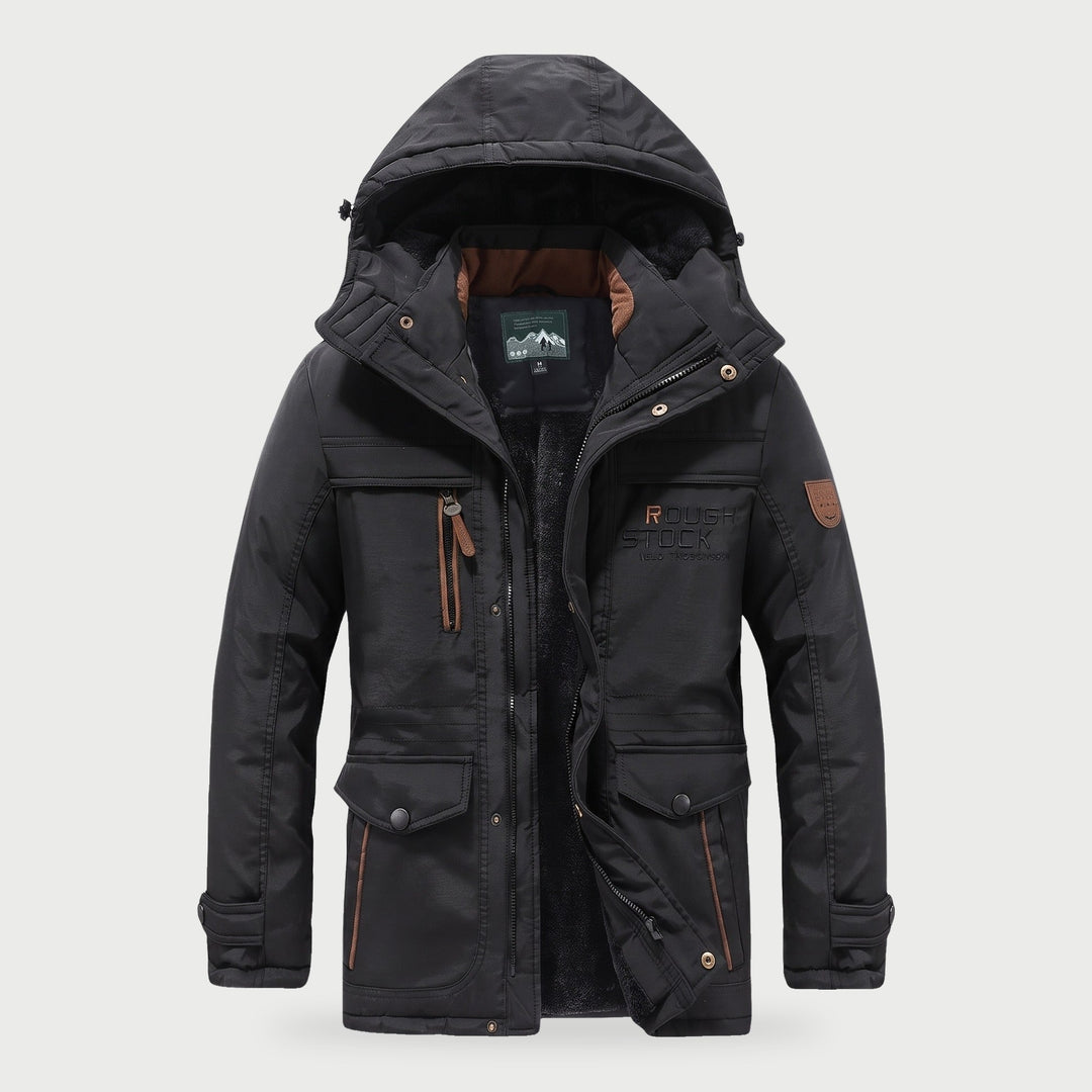 Men's hooded winter jacket with plush lining in Black