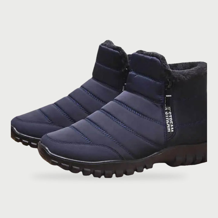 Men's winter boots in navy with a quilted waterproof upper and side zip