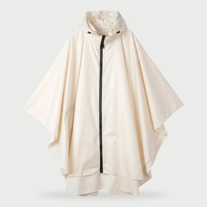 Women's rain poncho packable hooded rain cape in Off White with front zip