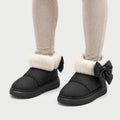 Women's Slip On Winter Boots - Faux Fur Lined Ankle Booties with Bow