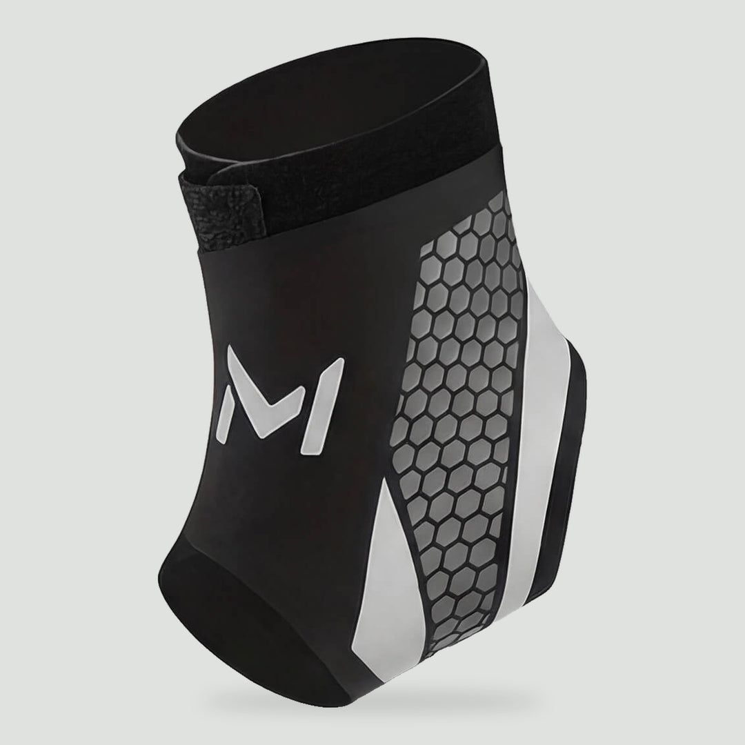 Compression ankle brace in Black Gray with wrap strap and open heel