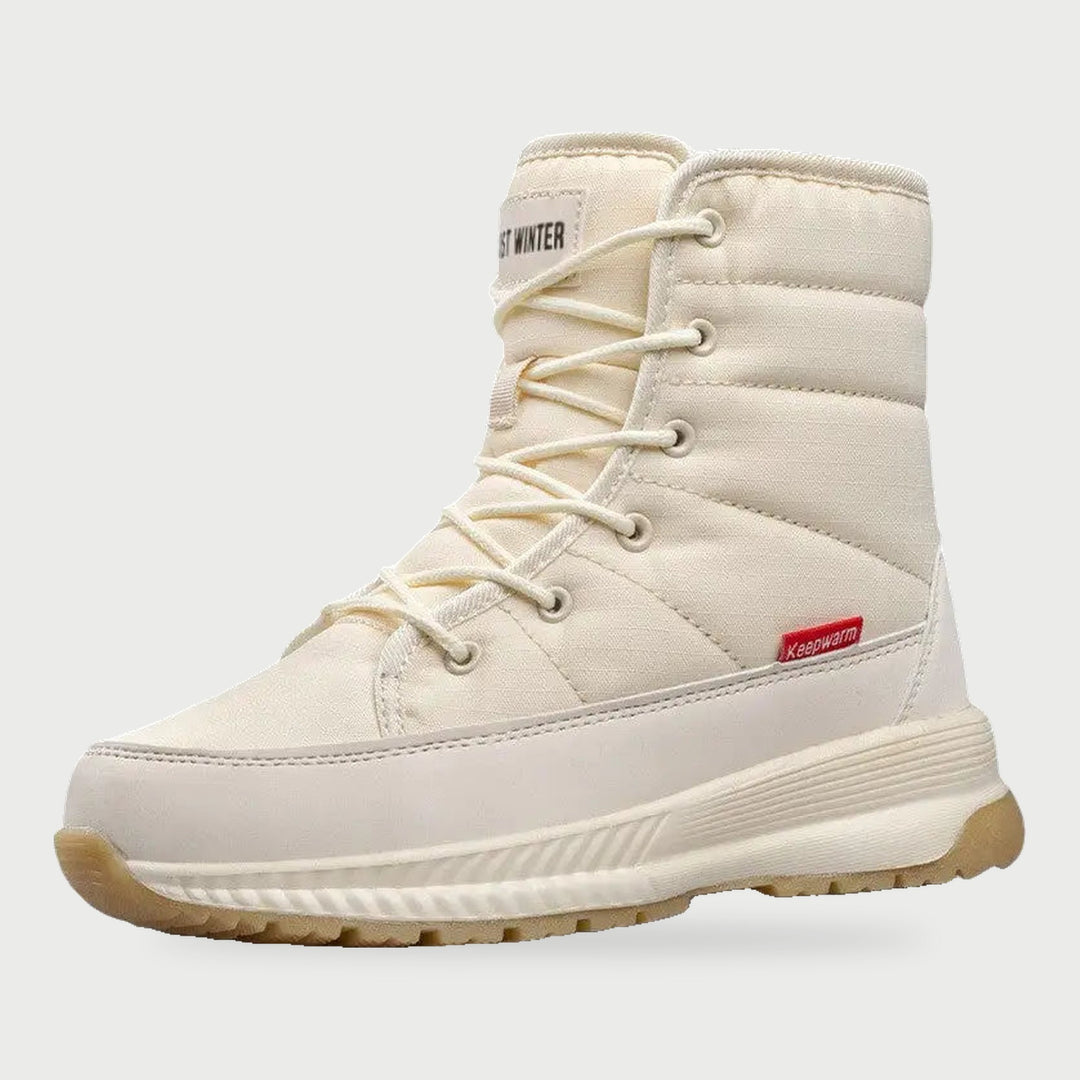 Cold weather boots for women in Beige, quilted lace up winter boots