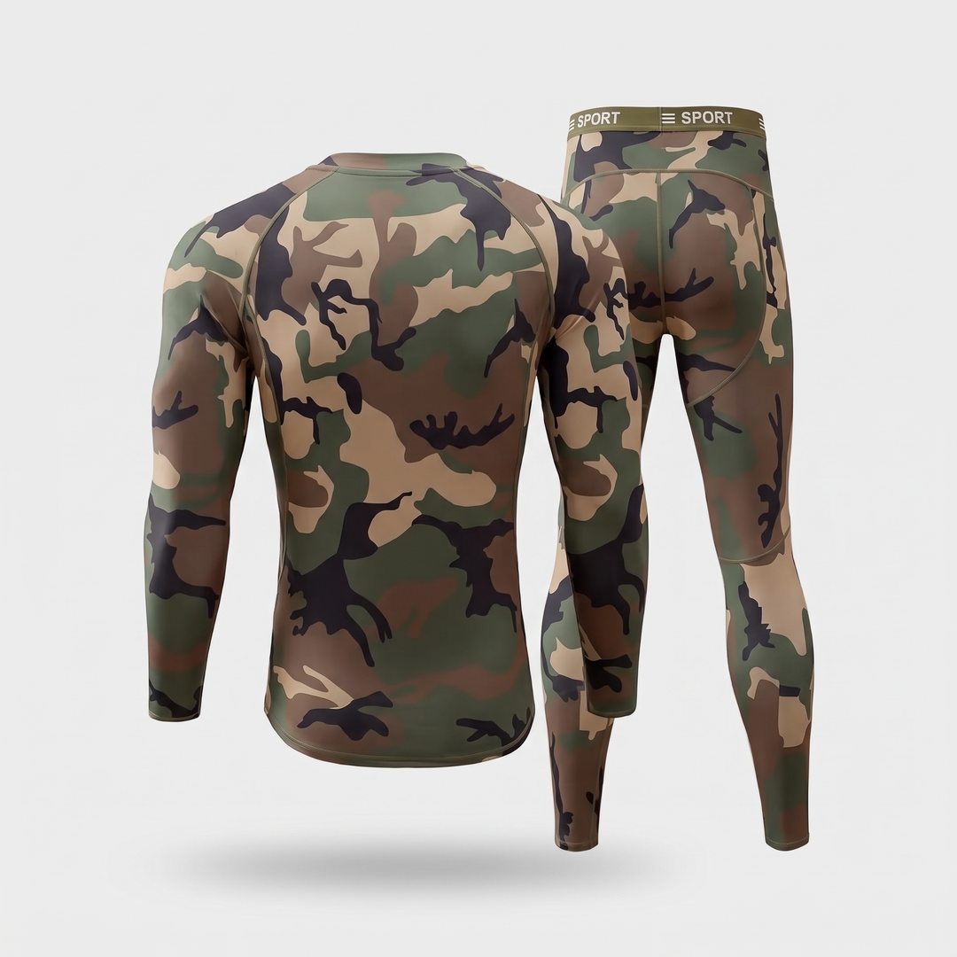 Mens Thermal Underwear Set - Woodland Camo - Back