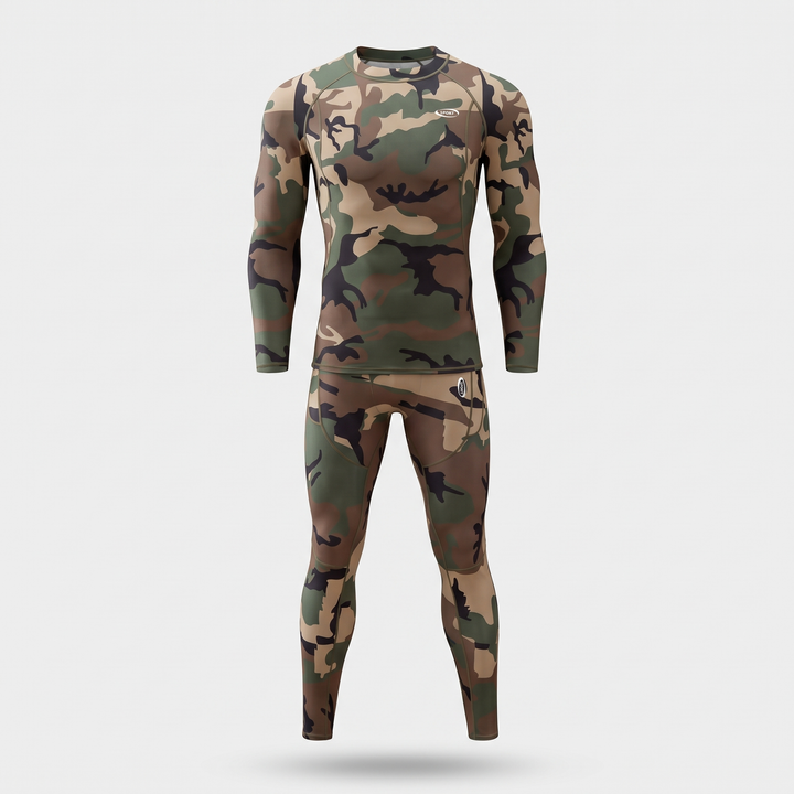 Mens Thermal Underwear Set - Woodland Camo - Front