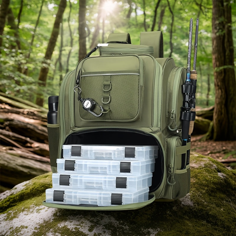 Large Capacity Fishing Tackle Backpack with Rod Holder – Multi-Compartment Outdoor Pack