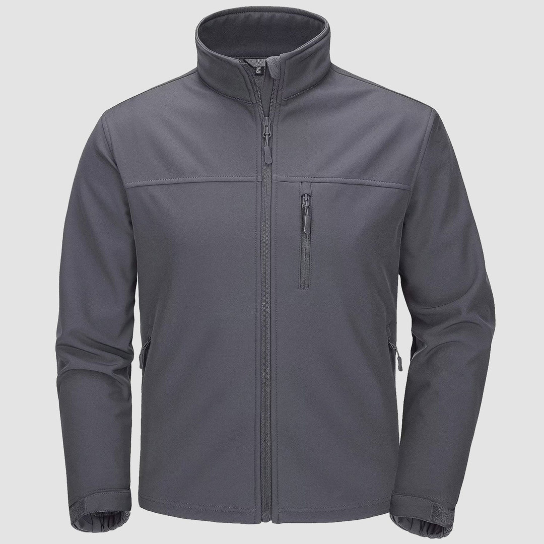Men's fleece lined softshell jacket in Dark Gray, front view