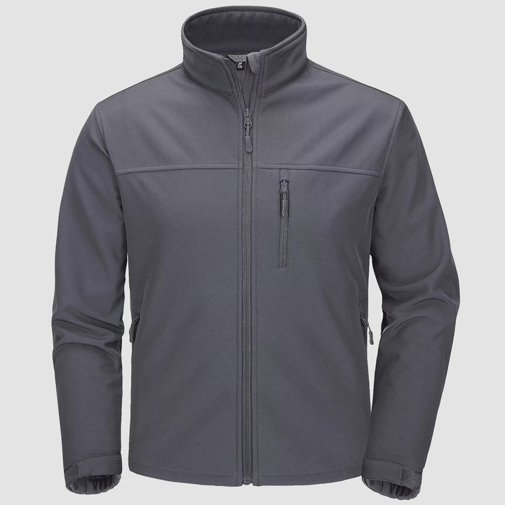 Men's fleece lined softshell jacket in Dark Gray, front view