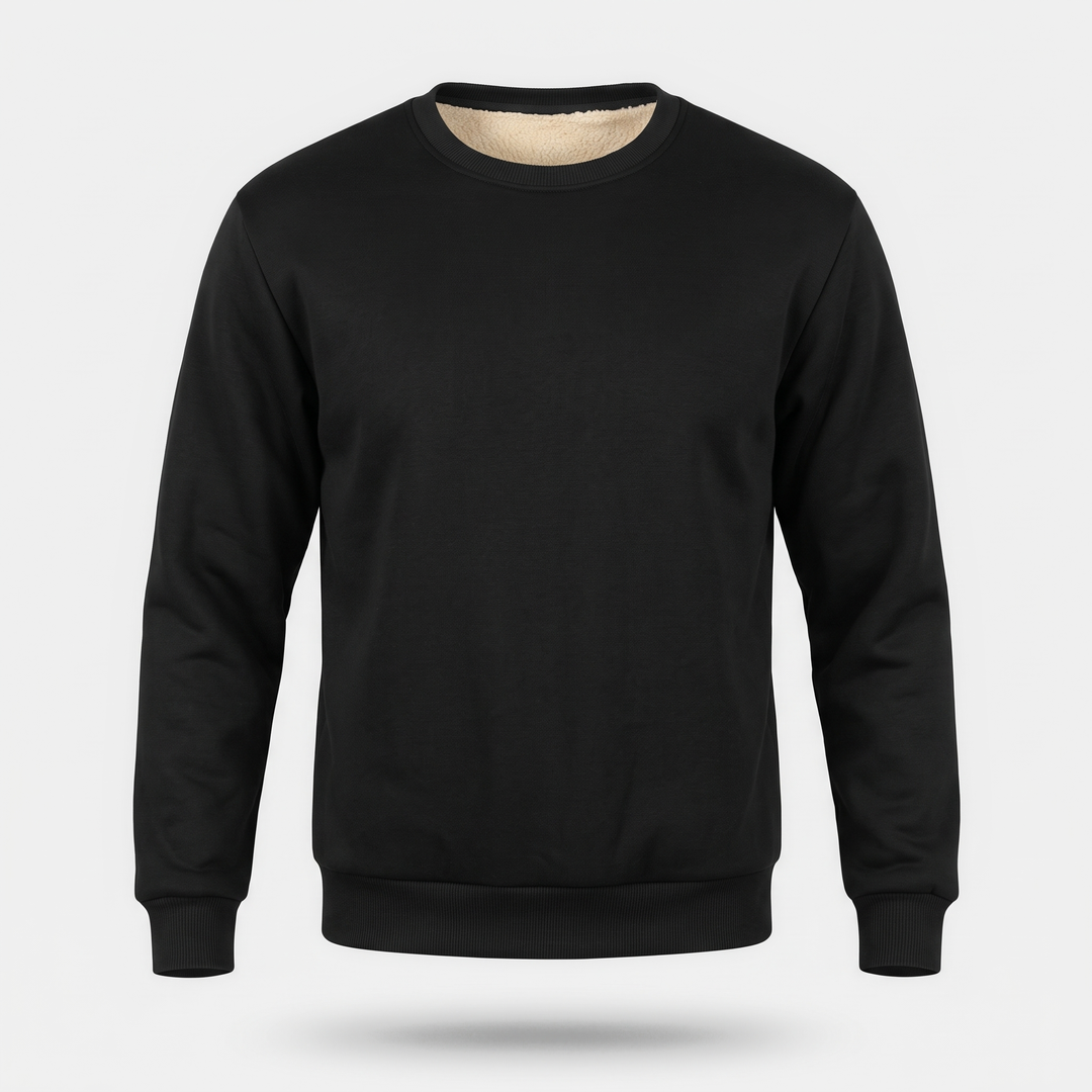 Men's sherpa lined crewneck sweatshirt in Black, front view
