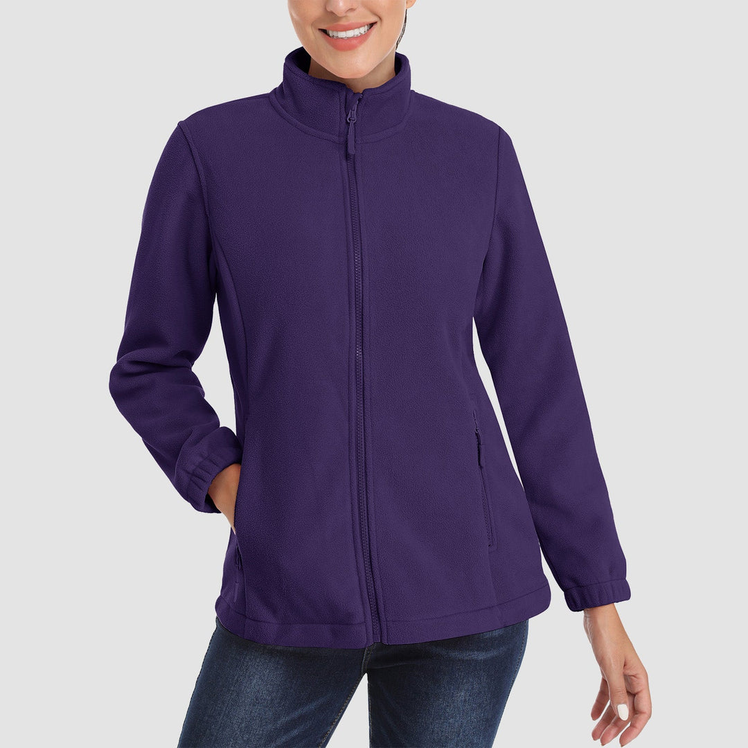 Women's fleece jacket in Dark Purple, front view