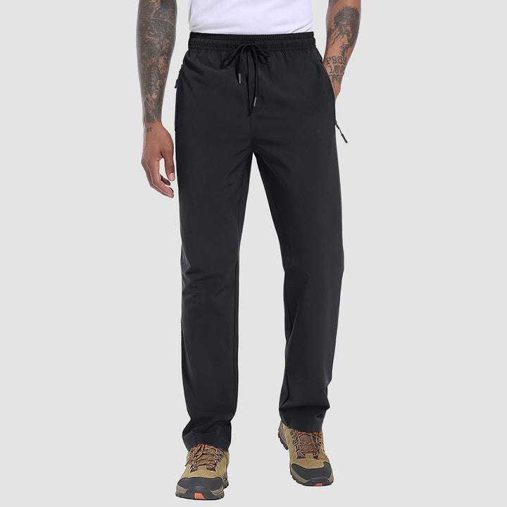 Men's lightweight hiking pants in Black, front view