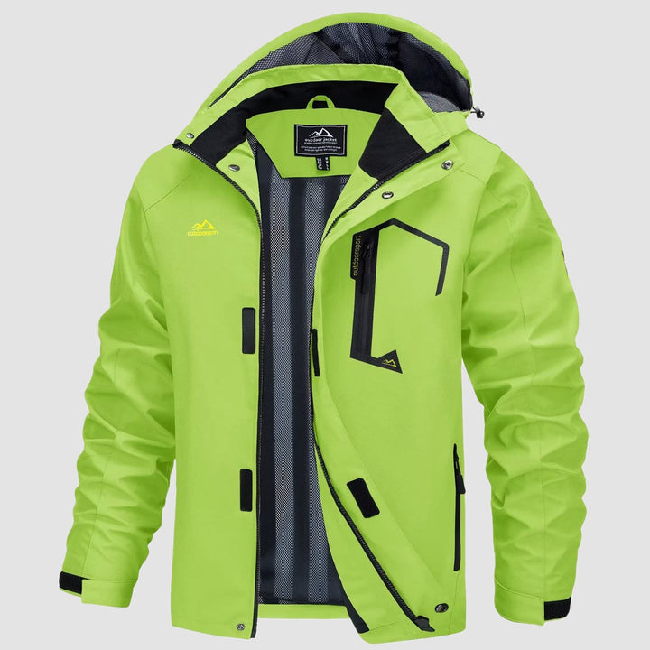 Men's rain coat in Bright Green, front view