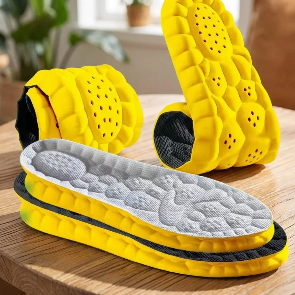 Shoe insoles in Gray and Black showing the layered cushioned base