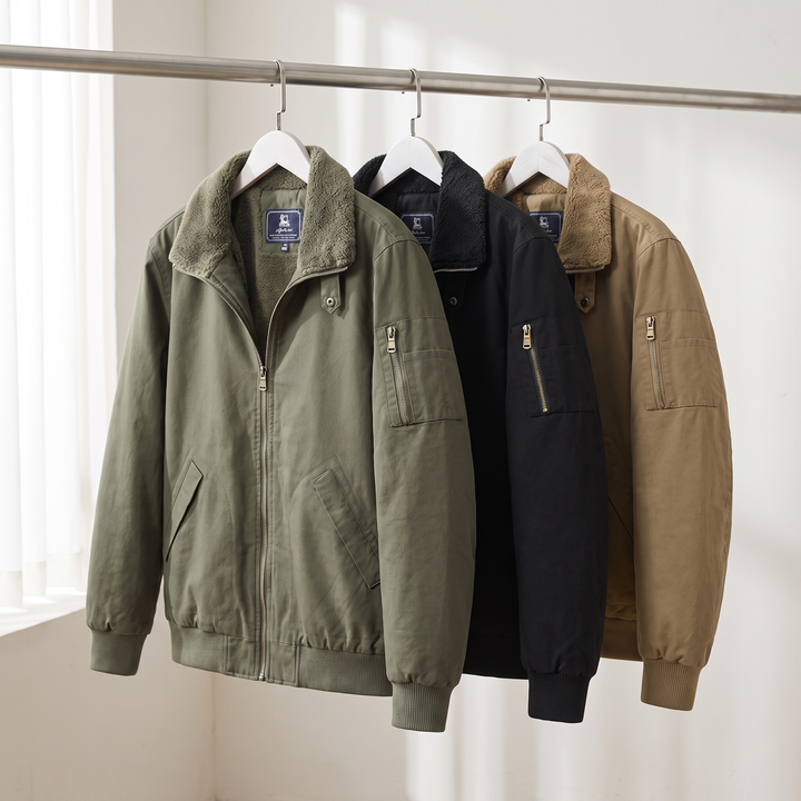Men's Sherpa Bomber Jacket - Fleece Lined Winter Coat