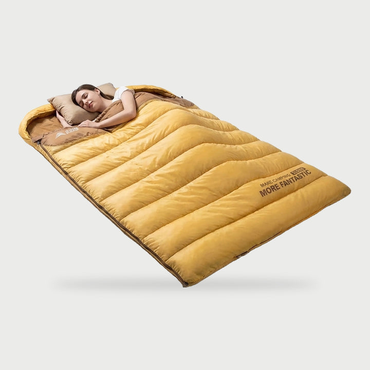 Double sleeping bag in Yellow with brown lining