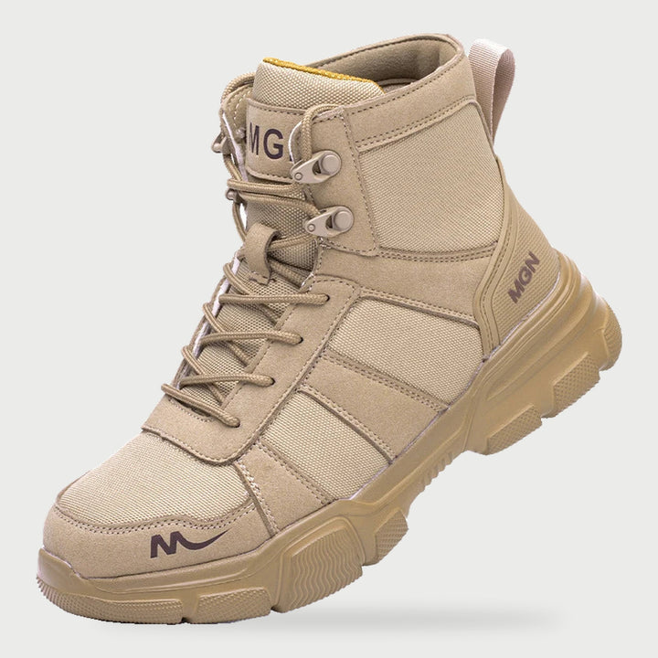 High top steel toe tactical work boot for men in Desert Tan