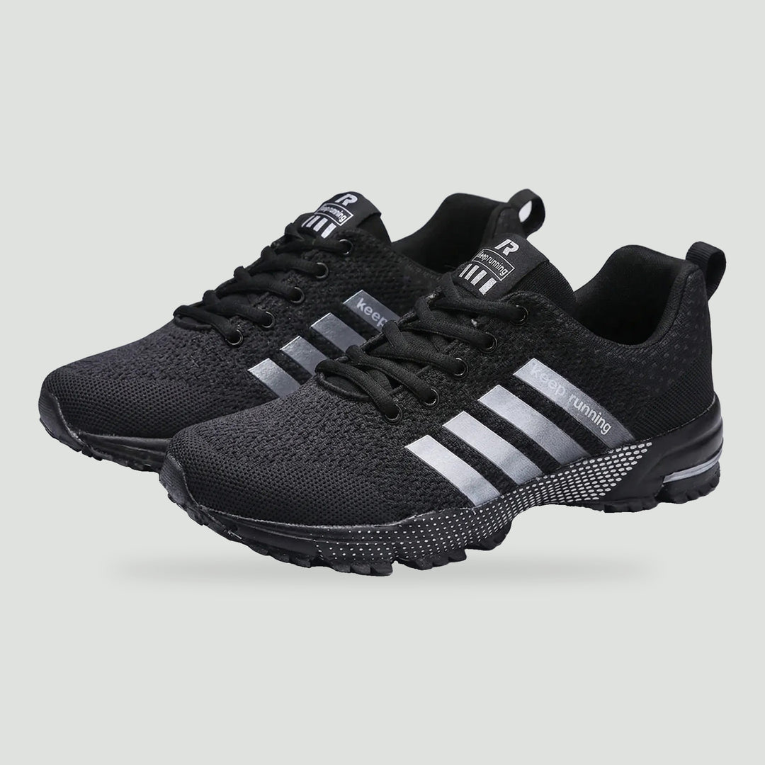 Running shoes in Black, knit upper with side stripes
