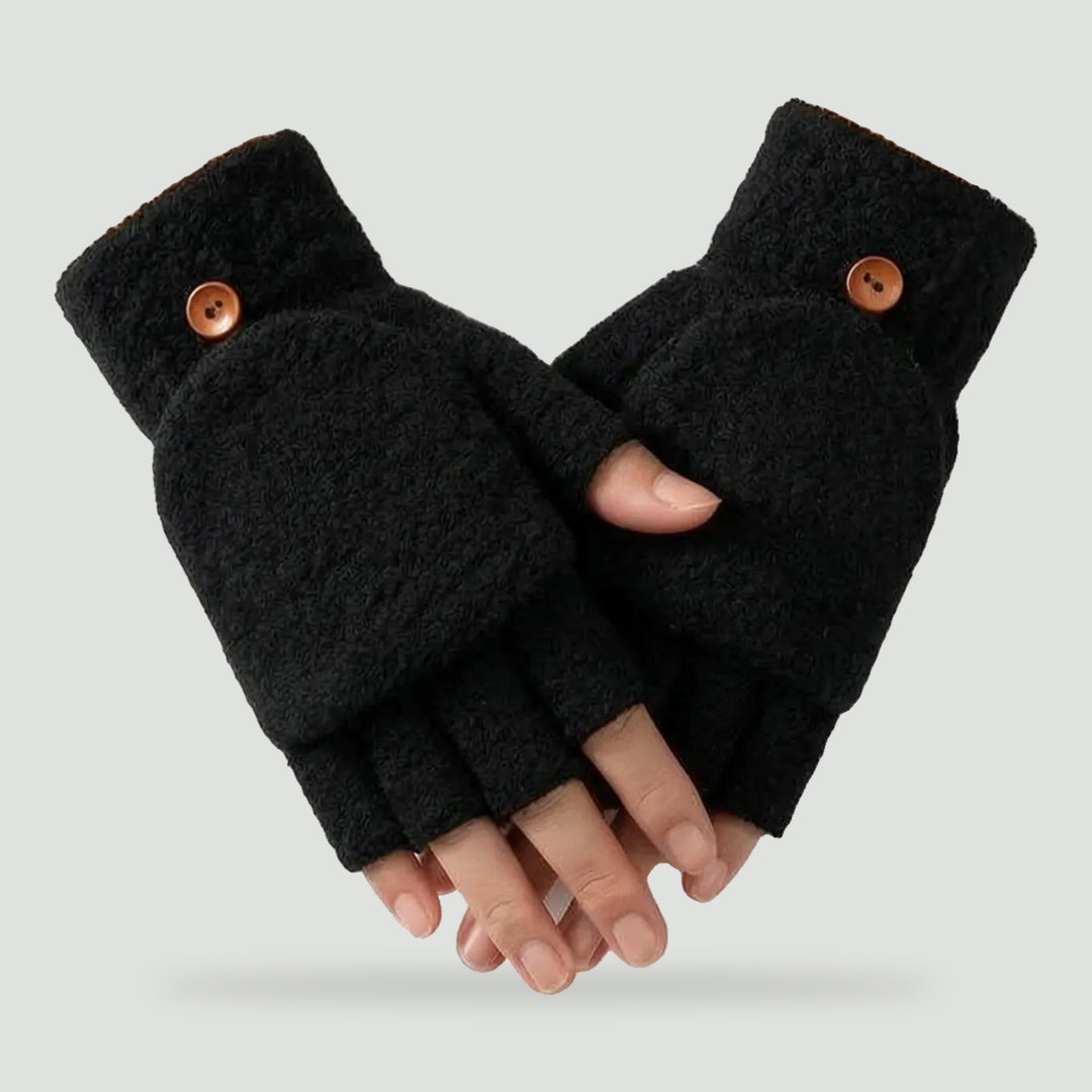 USB heated gloves in Black, convertible fingerless mittens with flip top