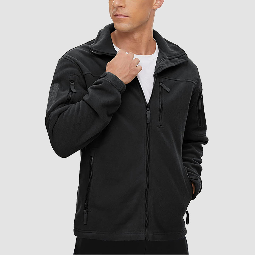 Man wearing the men's tactical fleece jacket in Black