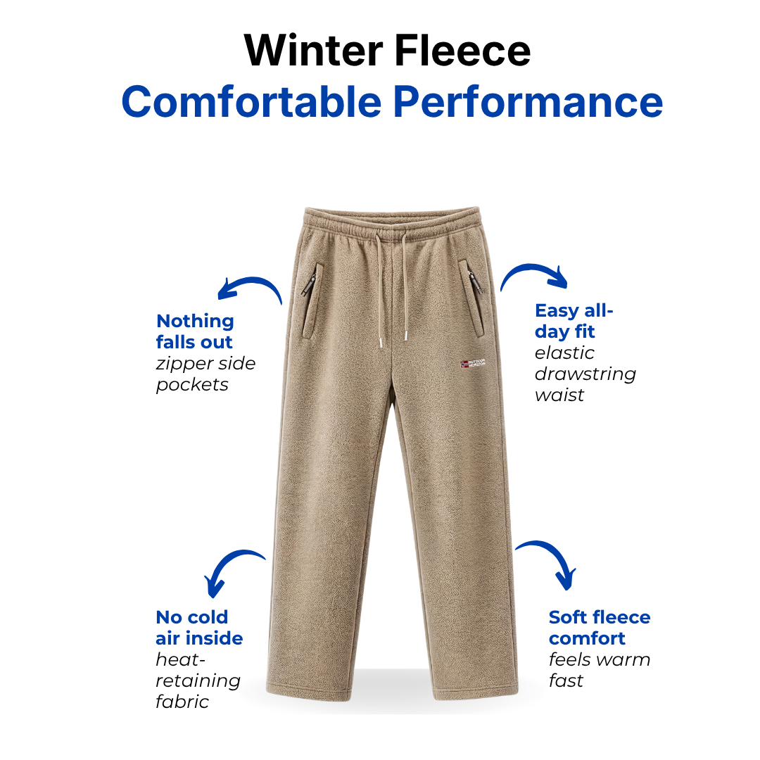 Winter fleece pants features with zip side pockets and drawstring waist