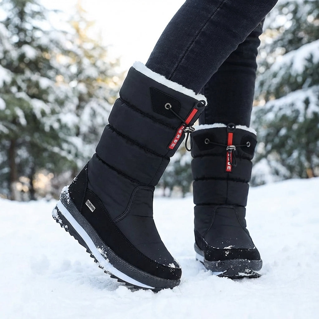 Quilted snow boots in deep snow