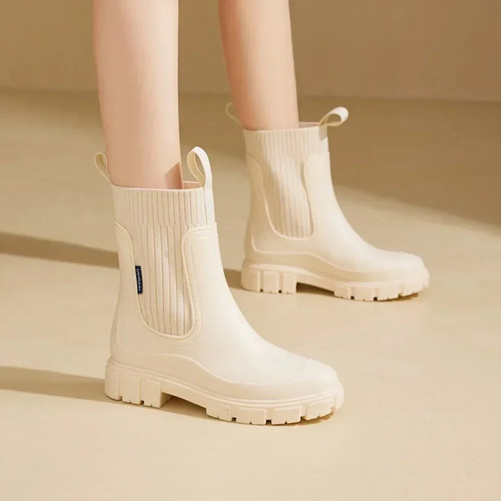 Chelsea rain boots worn with jeans