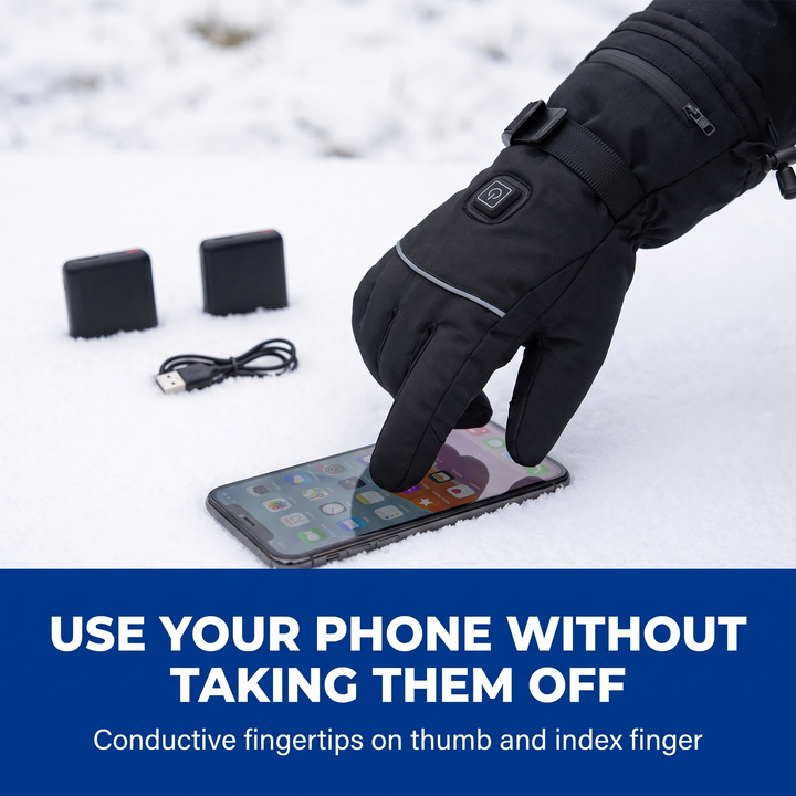 Using a phone with the conductive fingertips of the heated gloves