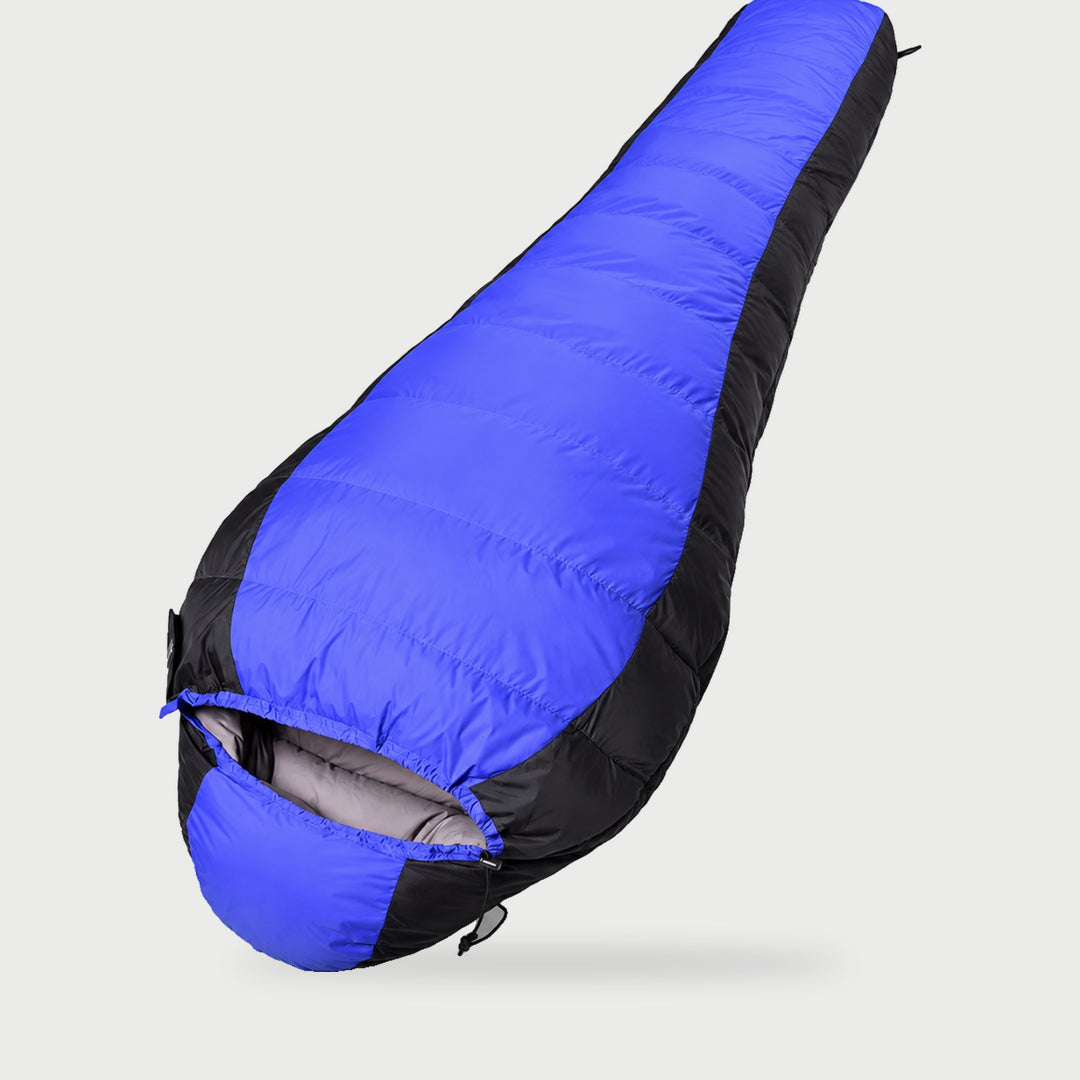 Mummy sleeping bag in Blue with black sides