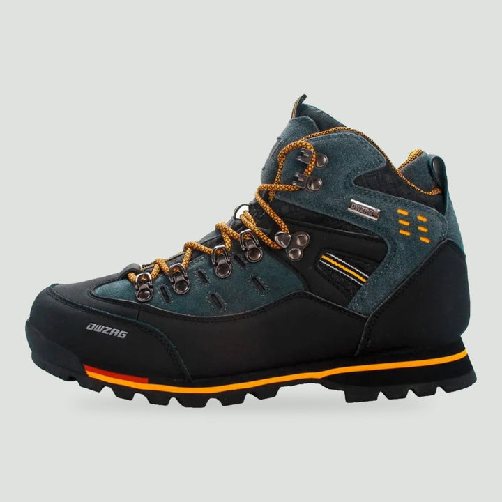 Men's waterproof hiking boot in Black Yellow, side view