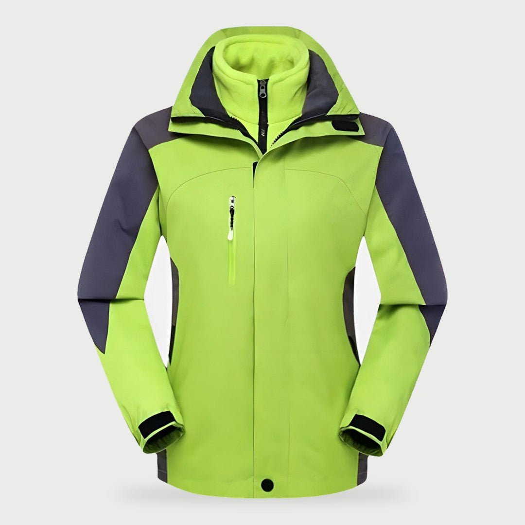 Women's 3 in 1 hiking jacket with zip-out fleece liner in Lime Green