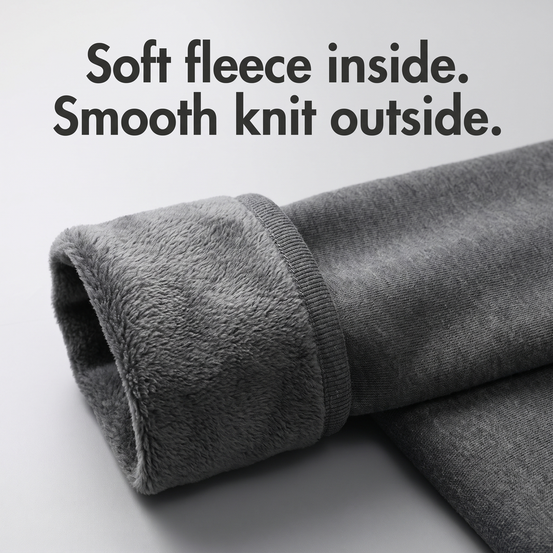 Close-up of the brushed fleece lining inside the thermal shirt sleeve and the smooth knit outside