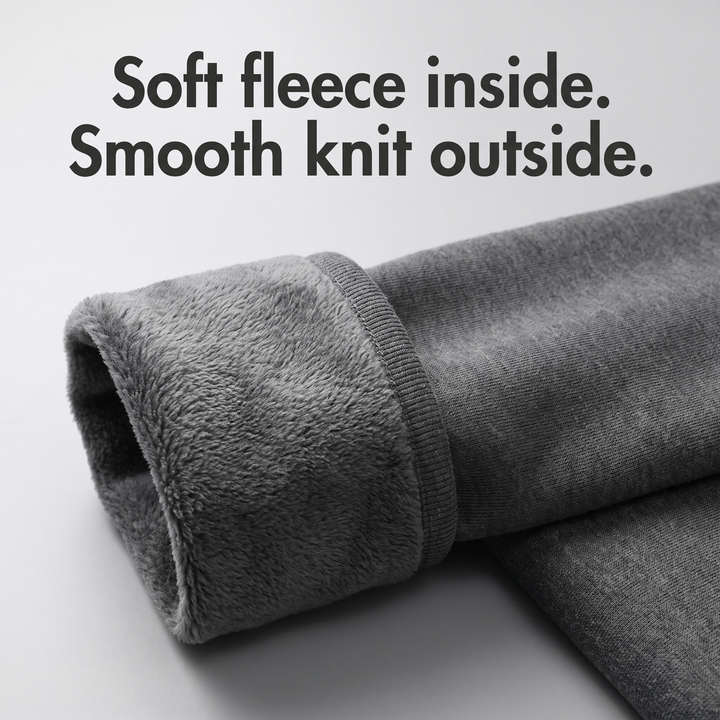 Close-up of the brushed fleece lining inside the thermal shirt sleeve and the smooth knit outside