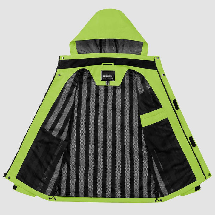 Men's rain coat opened to show the breathable mesh lining and inner pocket
