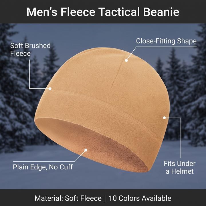 Fleece tactical beanie features with close fit and plain edge