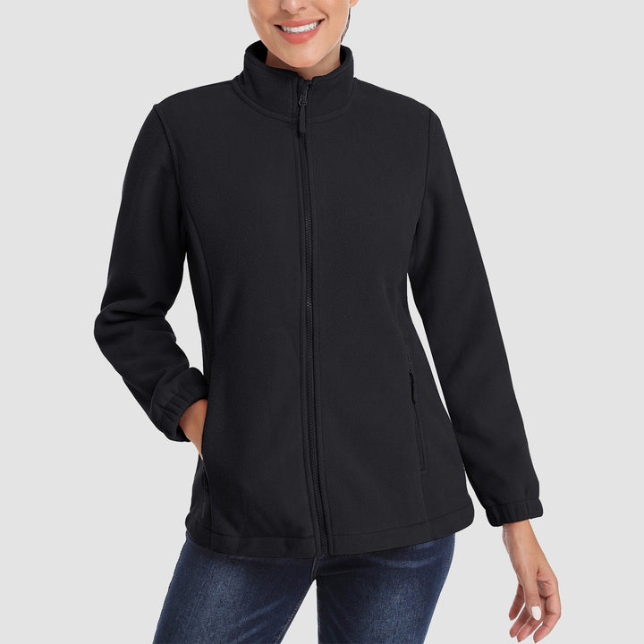 Women's fleece jacket in Black, front view