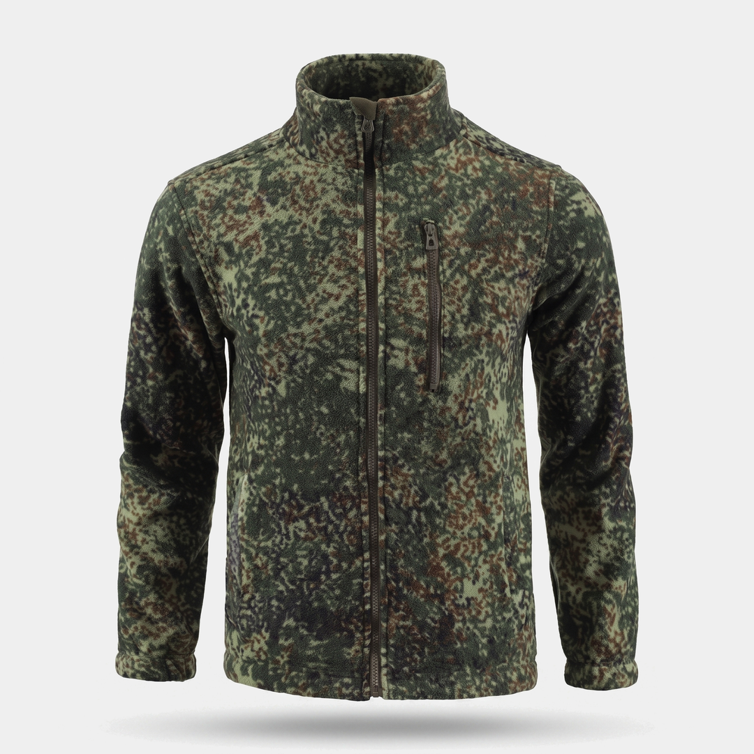 Men's fleece jacket in green digital camo front view