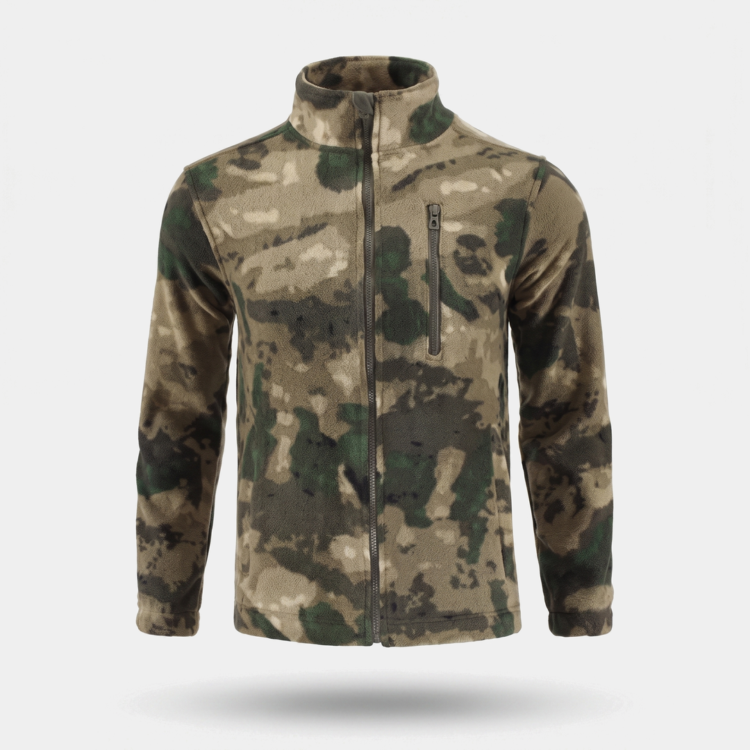 Men's fleece jacket in field green camo front view