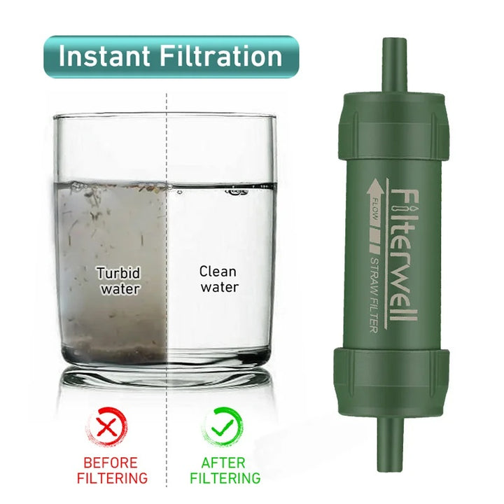 Water filter straw before and after filtering