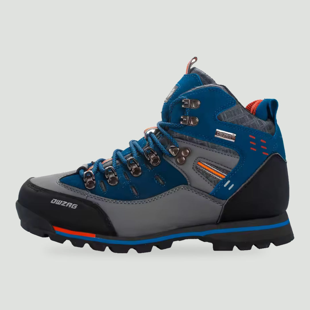 Men's waterproof hiking boot in Gray Blue, side view
