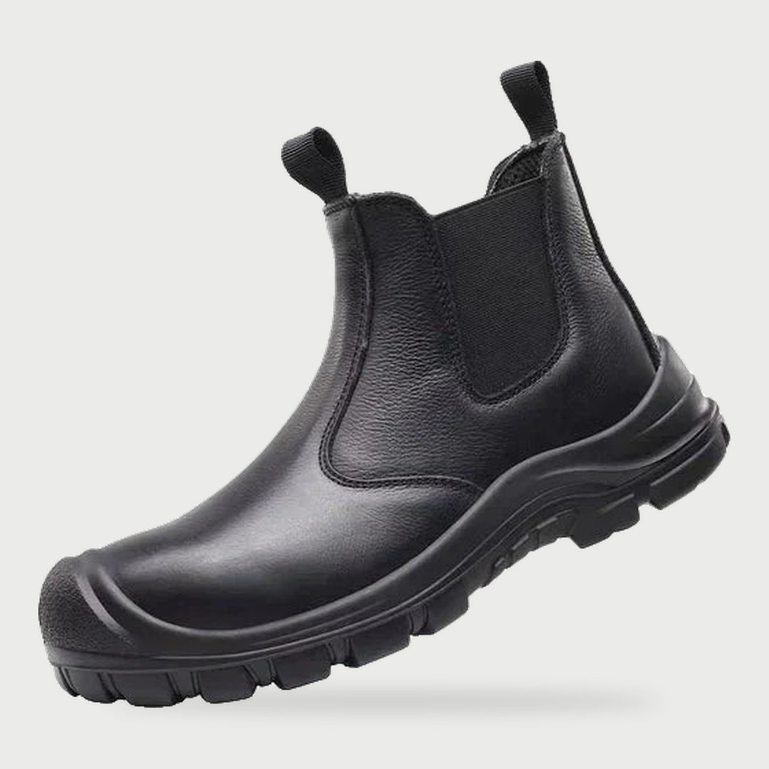 Slip on work boot for men with safety toe in Black leather
