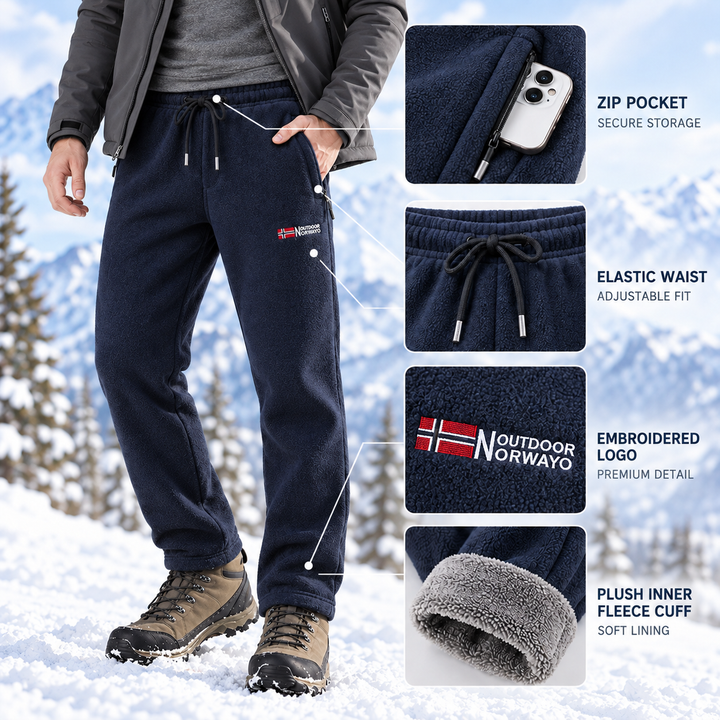 Zip pocket, elastic waist and fleece cuffs