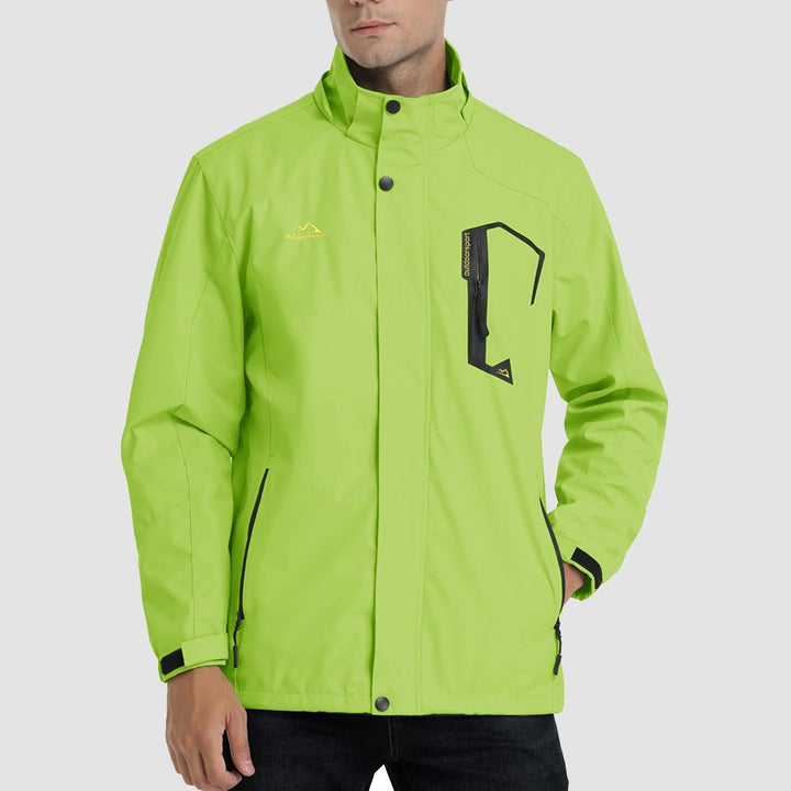 Man wearing the men's rain coat in Bright Green