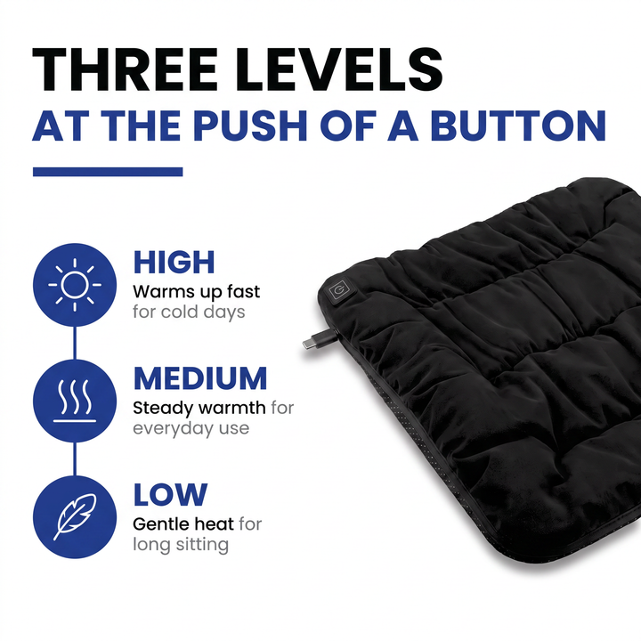 Heated seat cushion high medium and low heat levels
