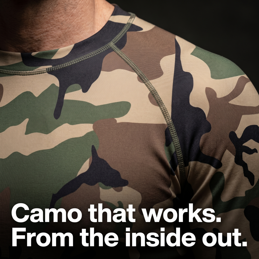 Mens Thermal Underwear Set - Camo Fabric and Flat Seam Detail