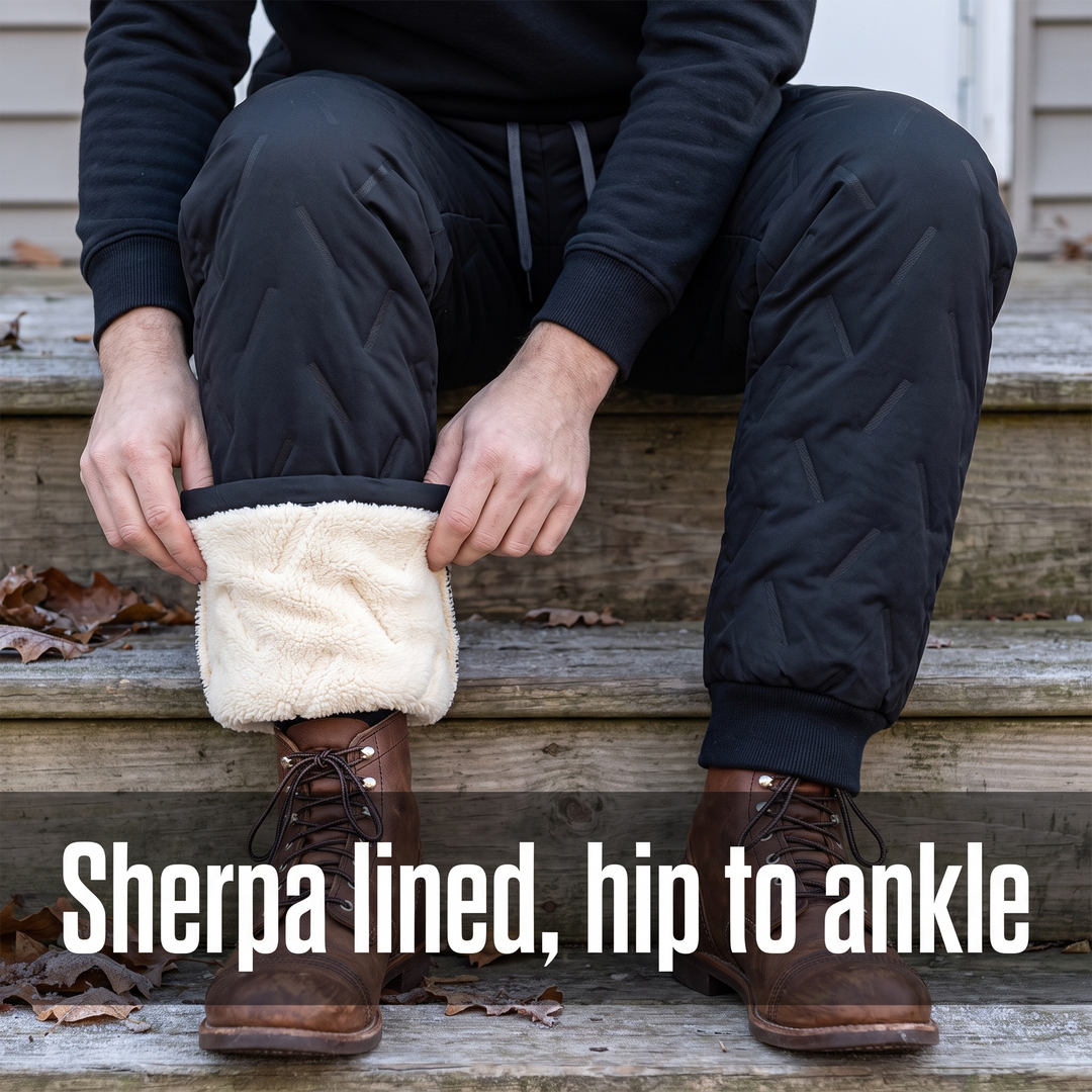 Folding back the cuff to show the sherpa lining inside the joggers