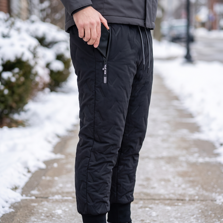 Phone going into the zip side pocket of the fleece lined joggers