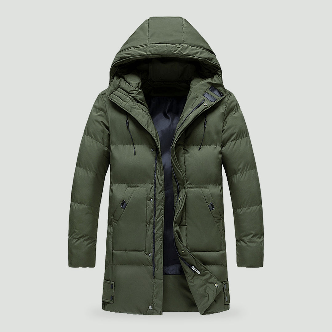 Men's quilted coat in Dark Green, front view
