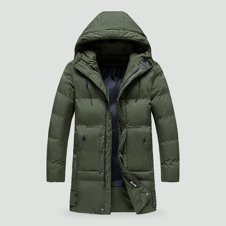 Men's quilted coat in Dark Green, front view